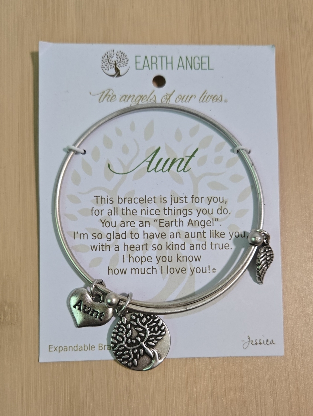 Earth Angel Aunt Silver Charm Bangle Bracelet